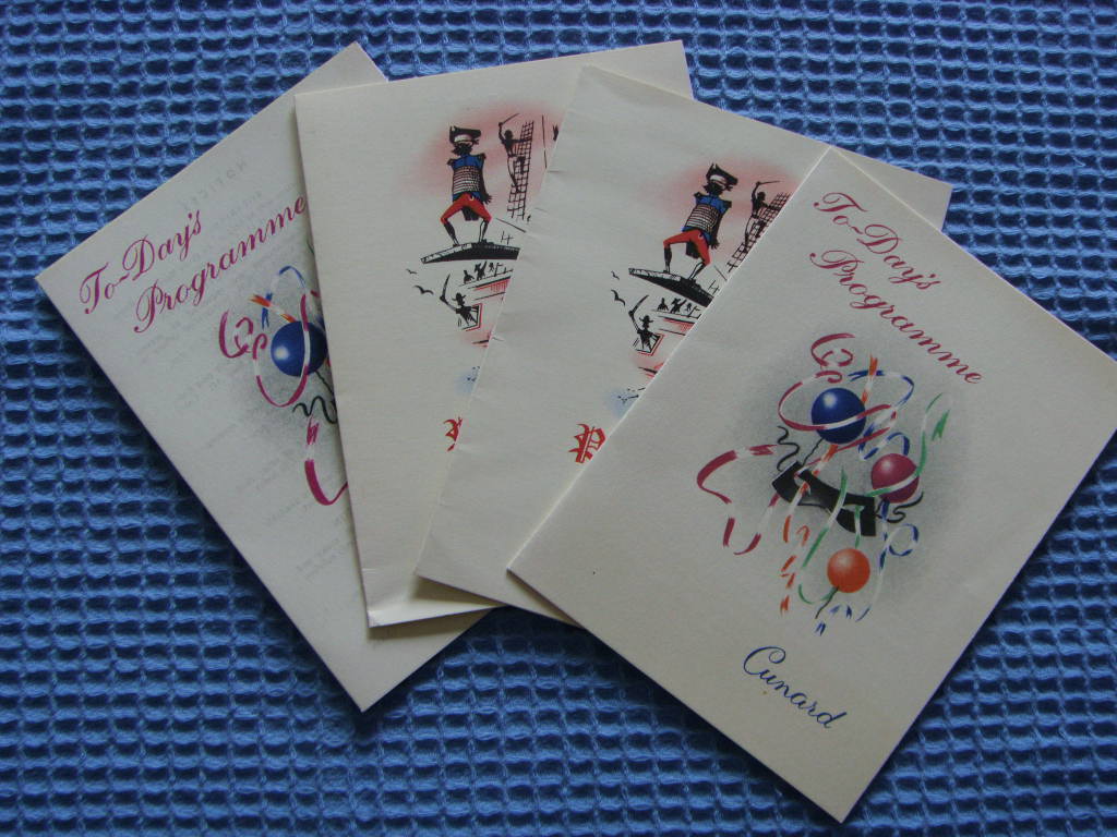 SET OF 4 DAILY ACTIVITY PROGRAMS FROM THE RMS QUEEN ELIZABETH DATED MAY 1959